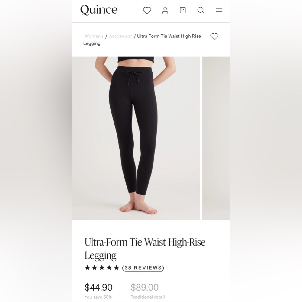 Quince Ultra-Form Tie Waist High-Rise Leggings Black Sz M